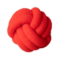Red lamb wool knot ball pillow with soft plush texture for home sofa decoration - Red
