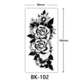 Black and white sketch floral temporary tattoo with rose design, size 96x190mm - BK-102 / 96*190mm