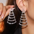 Elegant silver Christmas tree earrings with sparkling rhinestones in a tiered design - Silver Rhinestone Christmas Tree Geometric Earrings DTE1516038S-W