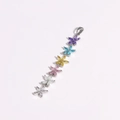 Vertical row of multi-colored zircon flower charms on a long tassel pendant necklace - Flower Design White Gold Style (White Gold 1)