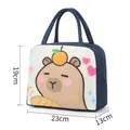Navy blue Capybara cartoon insulated lunch bag with portable handles and bread print - Navy Bread KBLP