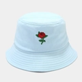 Light blue cotton bucket hat with rose embroidery for sun protection during outdoors - M (56-58cm) / Light Blue With Rose Embroidery