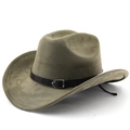 Olivgrüner Cowboyhut aus Wildleder mit schwarzem Lederband und breiter Krempe - M (56-58cm) / Armeegrün