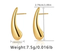 Detail view of gold teardrop earrings with dimensions 2.79cm height and 0.8cm width - Teardrop Studs (KE1104) / Gold