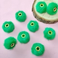 20mm soft green faux rabbit fur pompom bead with golden metal eyelet for DIY crafts - Christmas Green