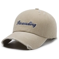 Vintage khaki washed cotton baseball cap with blue Ascending embroidery and distressed details - Beige