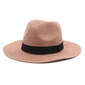 Cappello panama di paglia marrone classico con nastro nero per protezione solare - Stile Nastro / Rosa antico