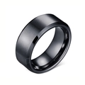Men's matte black stainless steel ring with brushed finish and polished edges - Black