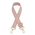 Detail of pink and blue ethnic style woven shoulder strap with gold metal hardware - Pink Blue Cream Rhombus / Silver