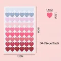 Size chart for heart-shaped stickers showing 54 pieces on 12x18cm sheet - Heart Shape Decoration Stickers