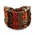 Elastic wide knot headband with African tribal geometric print in black and orange - Style 78