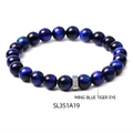 Blue Tiger Eye beaded bracelet with silver metal spacer bead on a white background - SL351A19 Ming Blue Tiger Eye Bracelet