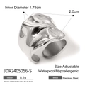 Silberner breiter Hammerschlag-Ring aus Edelstahl mit verstellbarem offenem Band - Silber geschmolzene flüssige Textur (JDR2405056-S)