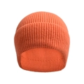 Close-up of vibrant orange thick knit beanie showing textured ribbed cuff detail - Orange