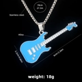 Blue and white enamel guitar pendant necklace in stainless steel with 70cm chain length - Guitar No.1 + 70cm Steel Chain