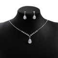 Silver bridal jewelry set with pear-shaped zircon stones and teardrop fringe detail - E4870-5 Silver Water Drop Pendant Set