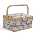 Christmas themed sewing basket with penguin prints and woven handle for storage - A - Penguin