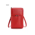 Red crossbody phone bag with pearl buckle and adjustable strap in textured PU leather - Red
