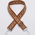 Adjustable brown jacquard shoulder strap with geometric chain pattern and silver hardware - No.316 Brown Chain - Silver Hook