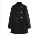 Women's black wool blend coat featuring a classic stand collar and double-breasted gold buttons - XS / Black