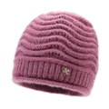 Cute pink knitted hat with cat ears and clover charm, warm stretch beanies for women - One Size / Red Bean Paste