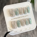 Faux ongles Mermaid Aurora œil de chat avec des motifs élégants peints à la main - XS / Style de colle SP116