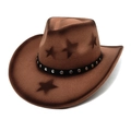 Close-up of brown western cowboy hat featuring star pattern and metal rivet band detail - Khaki / M (56-58cm)