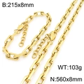 Set di gioielli in acciaio al titanio dorato con collana e bracciale a catena O e chiusura - Bracciale / Oro