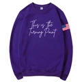 Unisex purple hoodie sweatshirt featuring Turning Point print and American flag sleeve patch - Purple