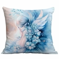 Detail of blue fairy wings and icy floral patterns on decorative square pillow case - Flower Fairy with Wings (CDR350-5)