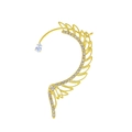 Golden wing-shaped ear cuff with sparkling crystals and a pear-shaped zircon drop - Style A Gold Left Side (M-429)