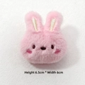 Close-up of a 6.5x6cm pink plush bunny head brooch with detailed embroidery - DIY Style (Back Opening) / Pink
