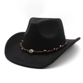 Detalle de sombrero vaquero negro con banda de cuero trenzado y amuleto de ojo turco - M(56-58cm) / Negro