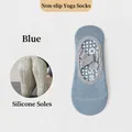 Blaue Yoga-Socken mit Kreuzgurten und floralen Silikon-Antirutsch-Noppen für Pilates - Einheitsgröße / Blaugrau