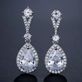 Elegant silver teardrop earrings with sparkling zircon for bridal and formal wear - Fsep2182a Earrings - Silver Teardrop Set With Zirconia