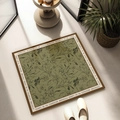 Olive green square diatomite bath mat with black floral lines and protective brown border - Green Botanical Charm