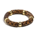 Bracelet élastique chic en résine à motif léopard avec perles métalliques dorées - Imprimé léopard