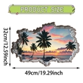 3D cracked wall beach sunset window sticker with dimensions 49cm x 32cm size guide - Pink Orange Dusk Sea View (UV50364T_R)