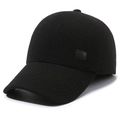 Classic black winter baseball cap for men with ear protection and warm wool-like texture - Adjustable / Black