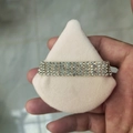 Beige triangular powder puff featuring five rows of sparkling rhinestone decorative bands - White Rhinestone Decor / Nude