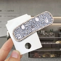 Silver rectangular hair clip with small round diamonds and five large transparent gems - Crystal Glass [White Square]