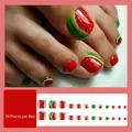 Watermelon design glossy press-on toenails featuring 24 pieces for women - JY095-B7 Summer Watermelon