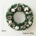 Corona de Navidad de 60cm con algodón, piñas y bayas, 800g decoración para puerta - 60CM / Estilo de Algodón y Piña
