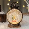 Retro bronze Christmas snow globe lantern with red truck and festive glitter light - Car & Tree