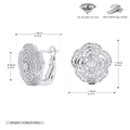 Makro-Detail von S925 Silber Kamelien-Ohrringen mit Zirkonia und Größenangaben - 925 Silber Weißgold beschichtet