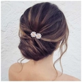 Detail of handmade pearl daisy hair pins on bridal updo hairstyle for wedding - Daisy Style Set of 2