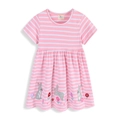 Abito a maniche corte a righe bianche e rosa per bambine con ricamo a forma di coniglio - 2T / Stile a righe rosa e bianche (6201)