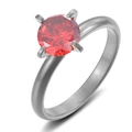 Titanium steel ring with a large round red zircon in a classic four-prong setting - Silver/Red Zirconia