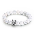 White turquoise beaded bracelet featuring a silver stainless steel wolf head charm - White Turquoise (KB70696-BD) / 10mm