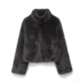 Chic black faux fur jacket with high collar and luxury texture for 2025 winter fashion - XS / Dark Gray
